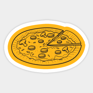 Cute Fresh Pizza Drawing Black Sticker